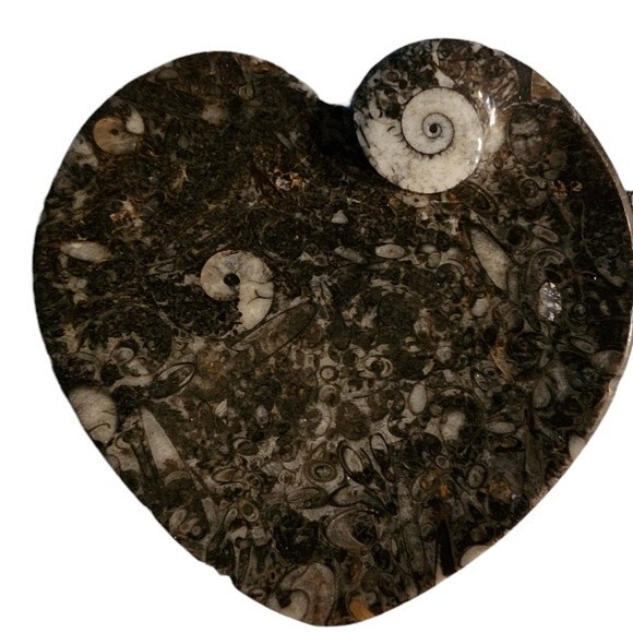 NWOT Gray Heart Shape Natural Stone Fossil Dish - Picture 1 of 9
